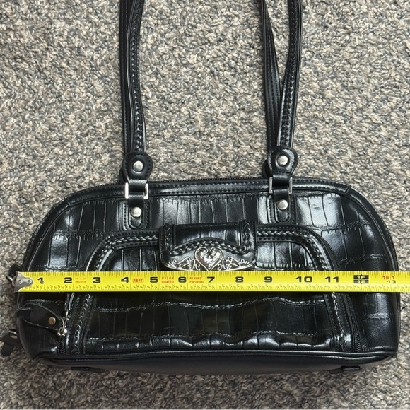 M.C. Marc Chantal Black Crocodile Embossed Leather Shoulder Handbag Purse - Picture 10 of 13